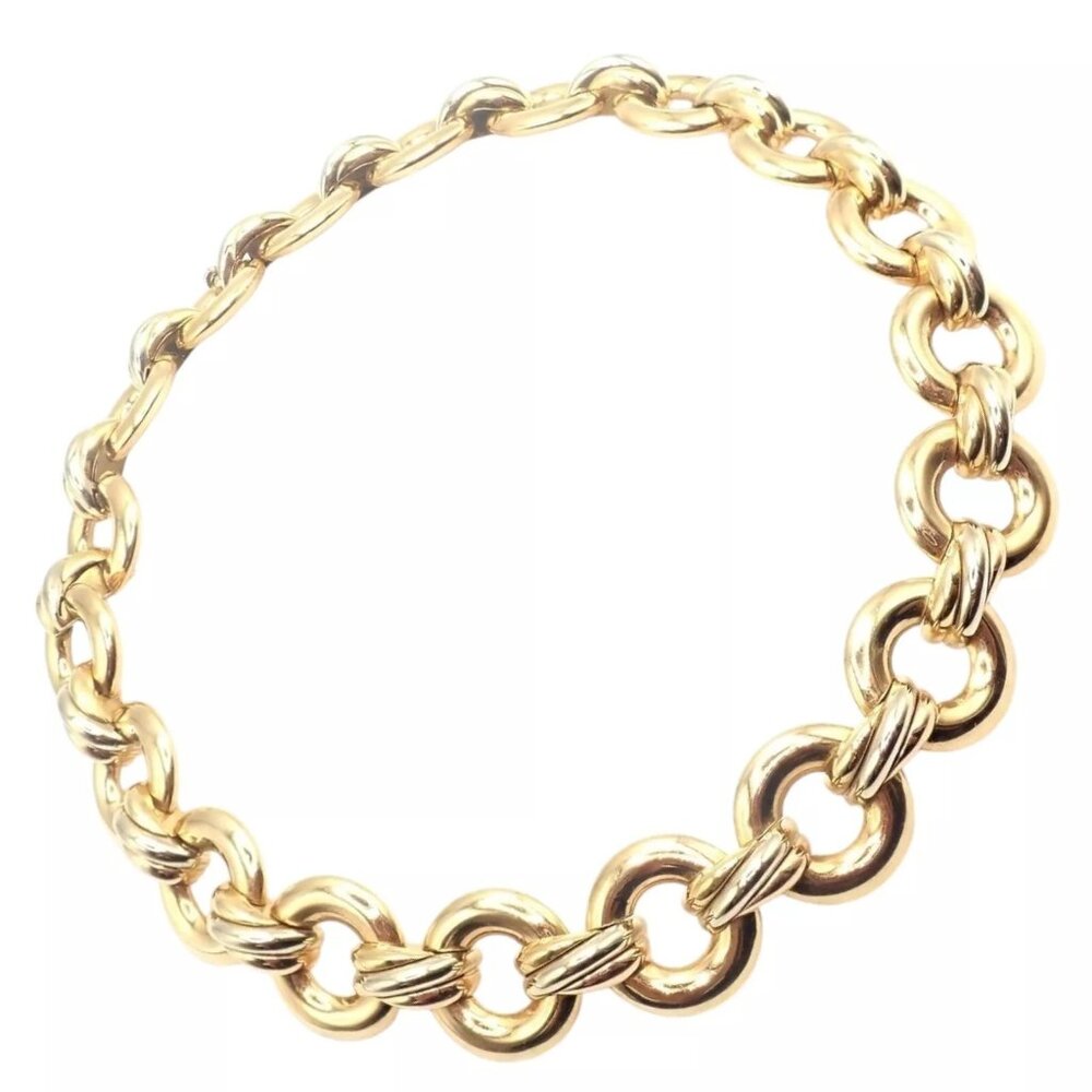 Authentic! Vintage Cartier Trinity 18k Multi Color Gold Round Link Necklace 1996